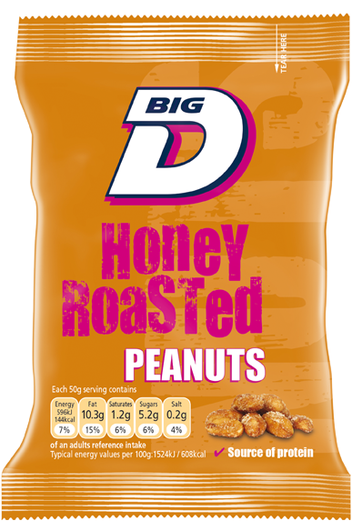 Big D Honey Roast Peanuts 12x50g Packs on a Pub Card